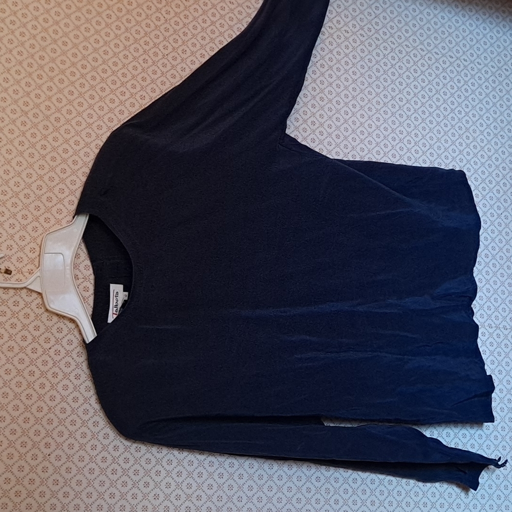 Talbots navy blue silk back button blouse